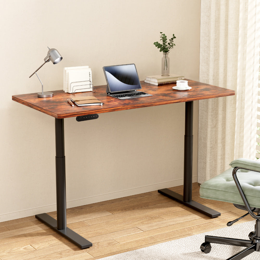 Artiss Standing Desk Motorised Electric Dual Motor Rustic Brown 120CM-Office Desks-PEROZ Accessories