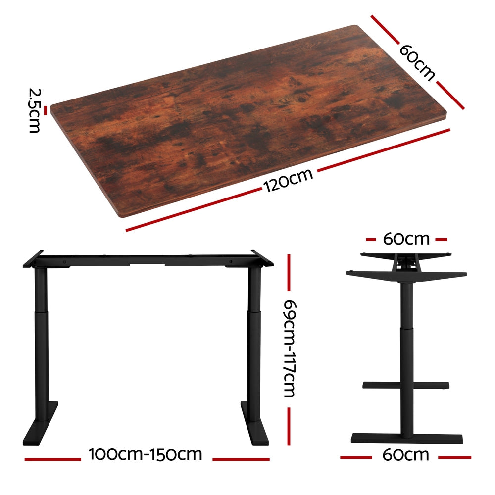 Artiss Standing Desk Motorised Electric Dual Motor Rustic Brown 120CM-Office Desks-PEROZ Accessories