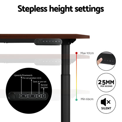 Artiss Standing Desk Motorised Electric Dual Motor Walnut 140CM-Office Desks-PEROZ Accessories