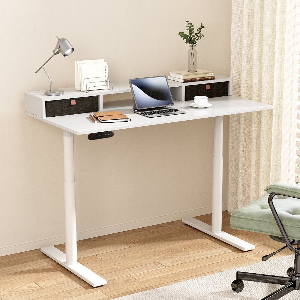 Artiss Electric Standing Desk with Storage Rack Shelf Drawers White 120CM-Furniture &gt; Office &gt; Office &amp; Desk Chairs-PEROZ Accessories