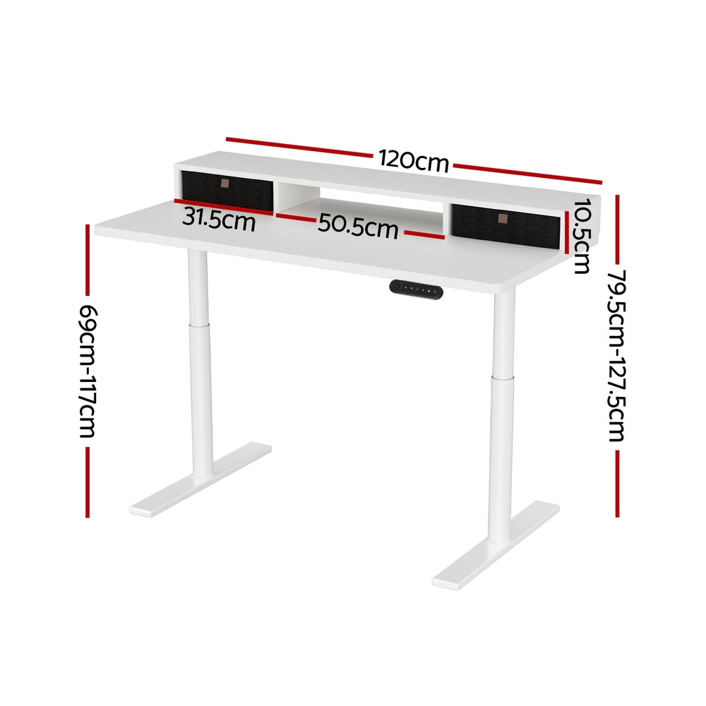Artiss Electric Standing Desk with Storage Rack Shelf Drawers White 120CM-Furniture &gt; Office &gt; Office &amp; Desk Chairs-PEROZ Accessories