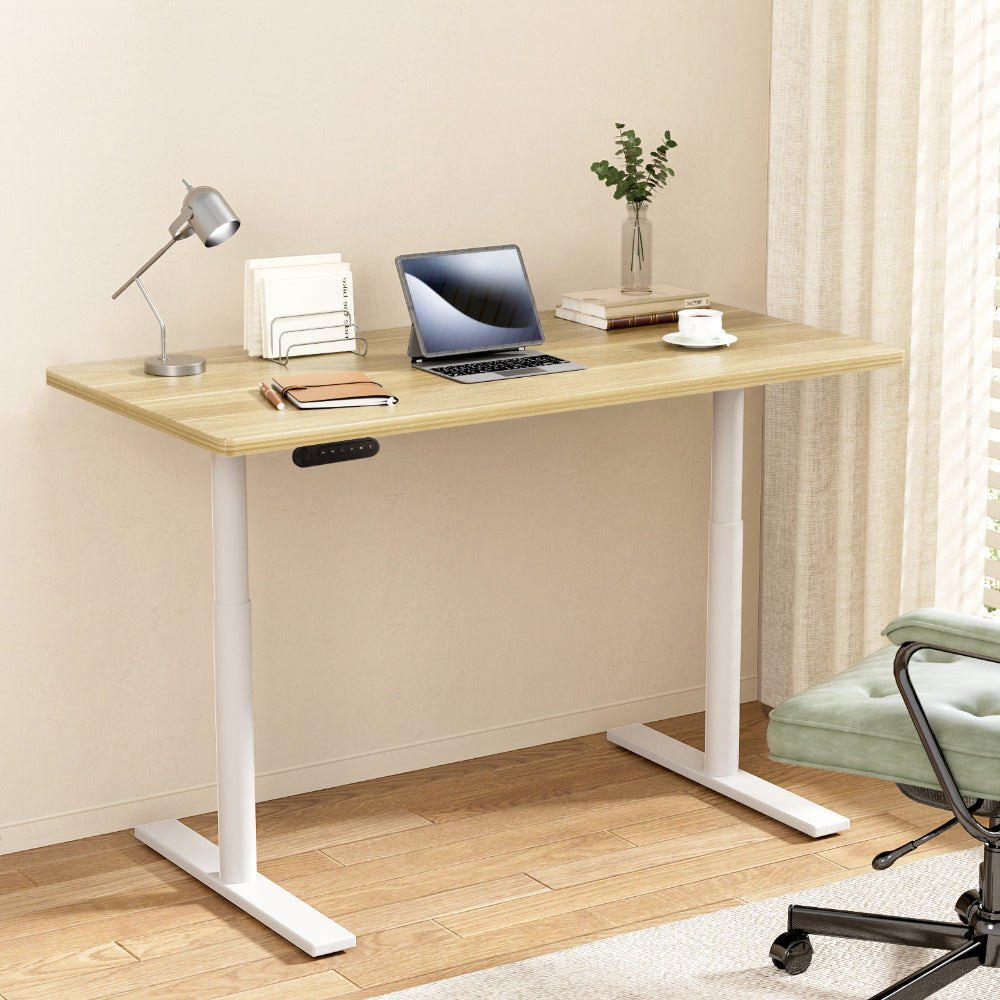 Artiss Standing Desk Motorised Electric Dual Motor 140CM White Oak-Office Desks-PEROZ Accessories