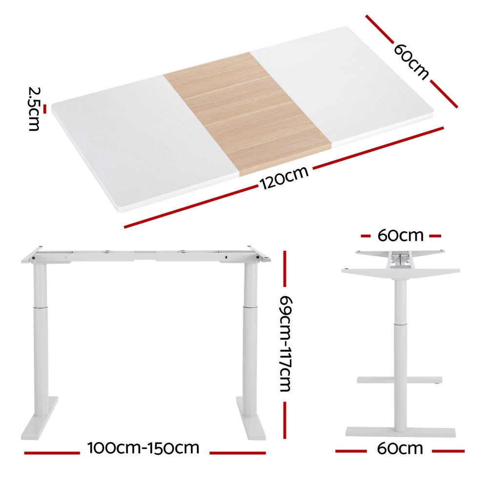 Artiss Standing Desk Motorised Electric Dual Motor Splice White Pine 120CM-Furniture &gt; Office-PEROZ Accessories