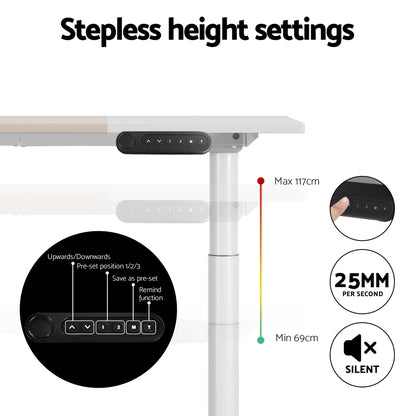 Artiss Standing Desk Motorised Electric Dual Motor 140CM White Pine-Furniture &gt; Office-PEROZ Accessories