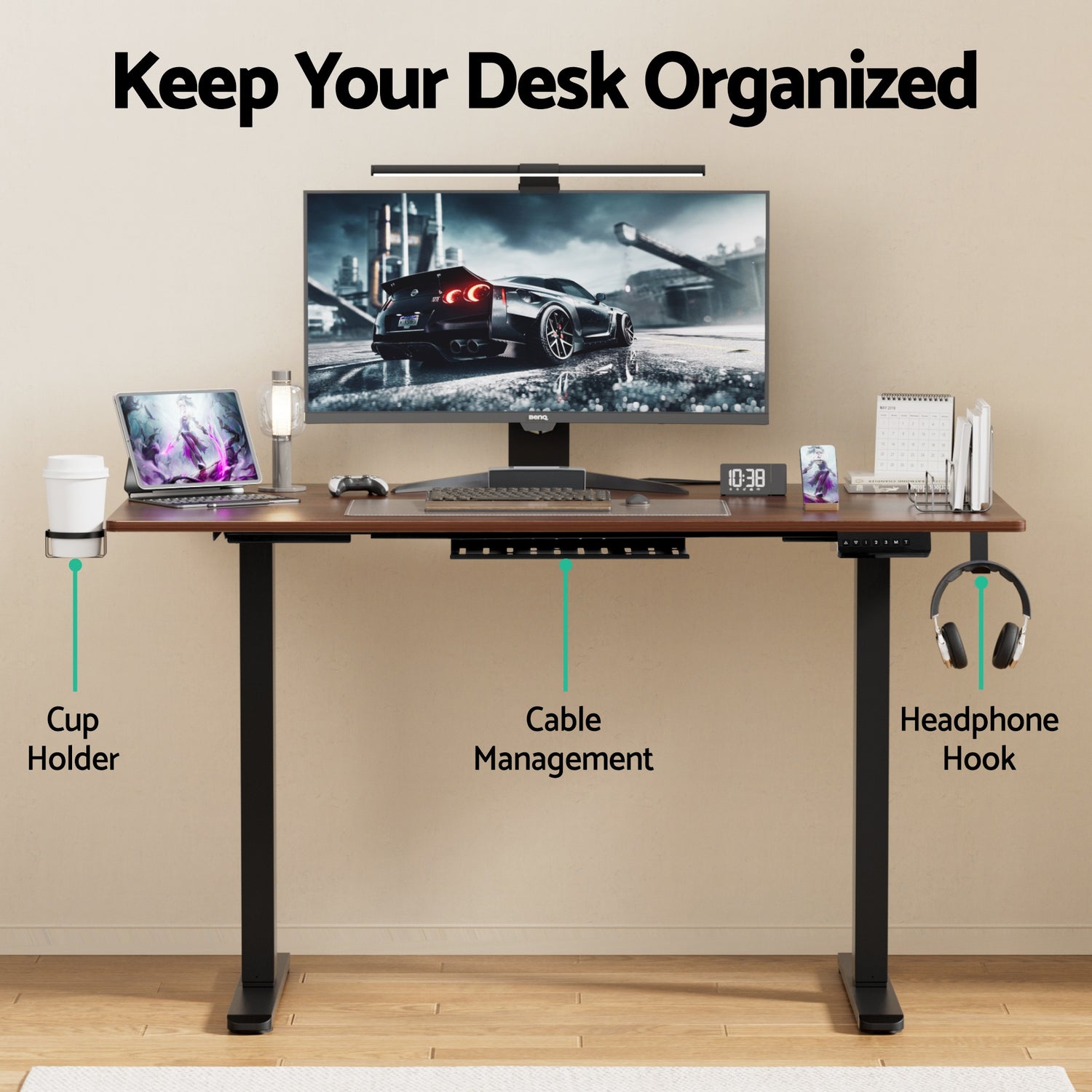 Artiss Standing Desk Motorised Dual Motor Electric Walnut 140CM-Furniture &gt; Office &gt; Desks-PEROZ Accessories