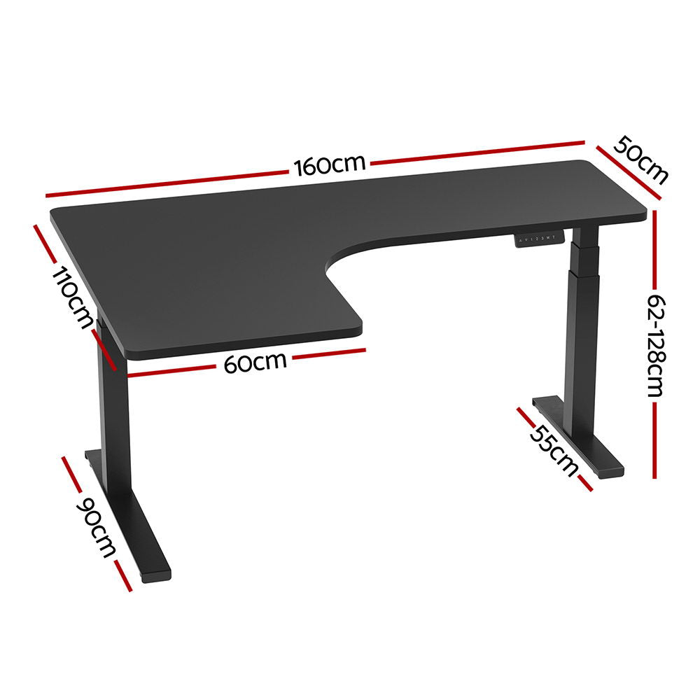 Artiss Standing Desks L-shape Motorised 160CM Black-Furniture &gt; Office-PEROZ Accessories