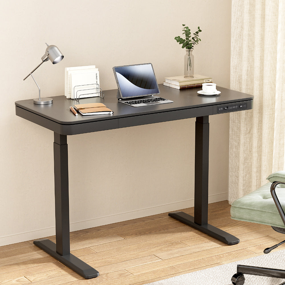 Artiss Standing Desk Motorised Electric Motor Drawer 120CM Black-Furniture &gt; Office &gt; Desks-PEROZ Accessories