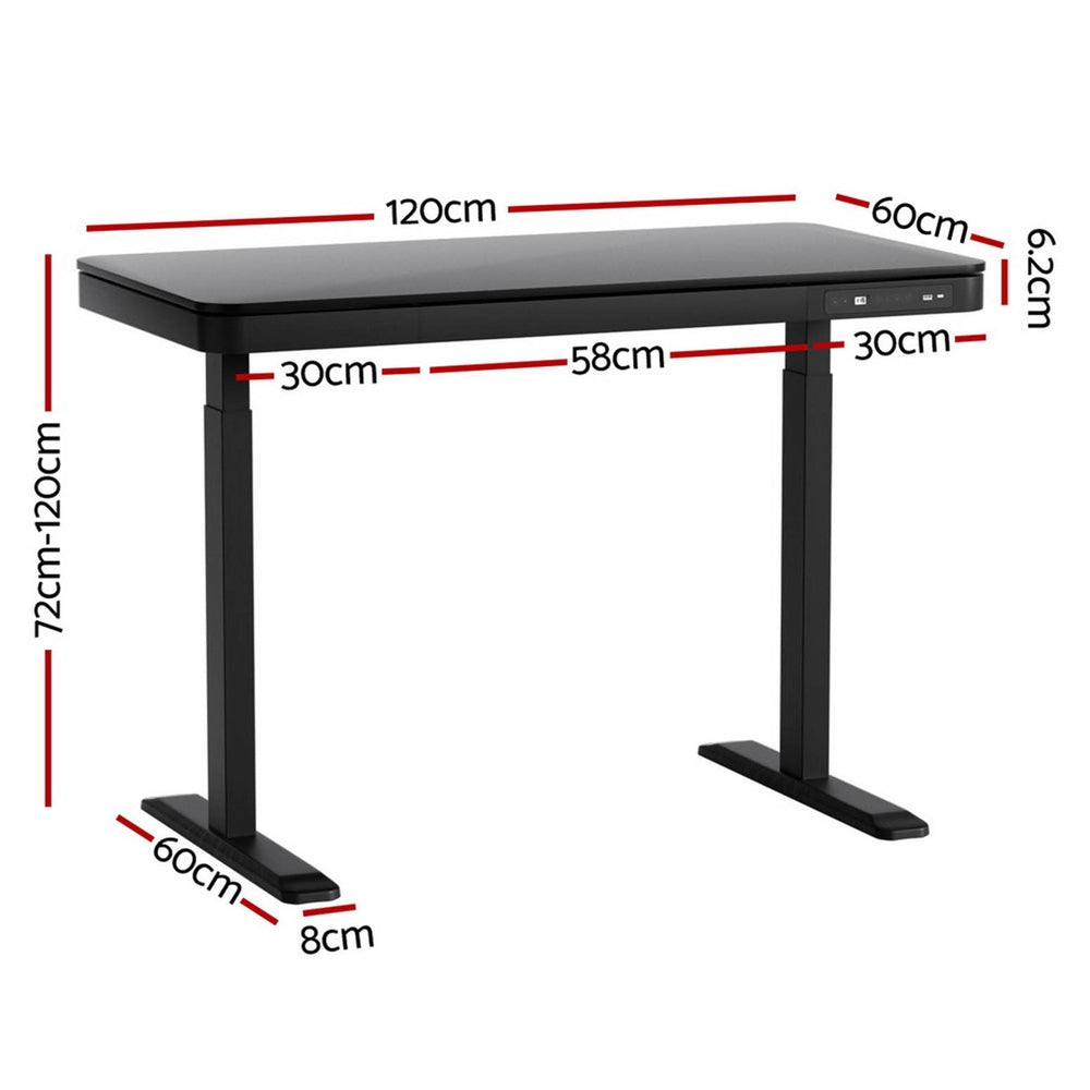 Artiss Standing Desk Motorised Electric Motor Drawer 120CM Black-Furniture &gt; Office &gt; Desks-PEROZ Accessories