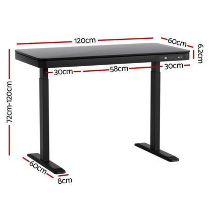 Artiss Standing Desk Motorised Electric Motor Drawer 120CM Black-Furniture &gt; Office &gt; Desks-PEROZ Accessories