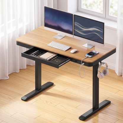 Artiss Motorised Standing Desk with Storage Drawer 120cm Wood Black-Furniture > Office > Desks-PEROZ Accessories