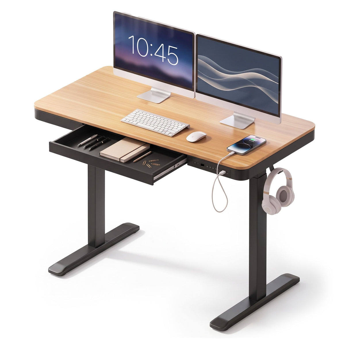 Artiss Motorised Standing Desk with Storage Drawer 120cm Wood Black-Furniture > Office > Desks-PEROZ Accessories