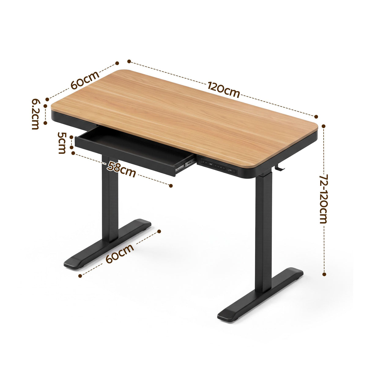 Artiss Motorised Standing Desk with Storage Drawer 120cm Wood Black-Furniture > Office > Desks-PEROZ Accessories