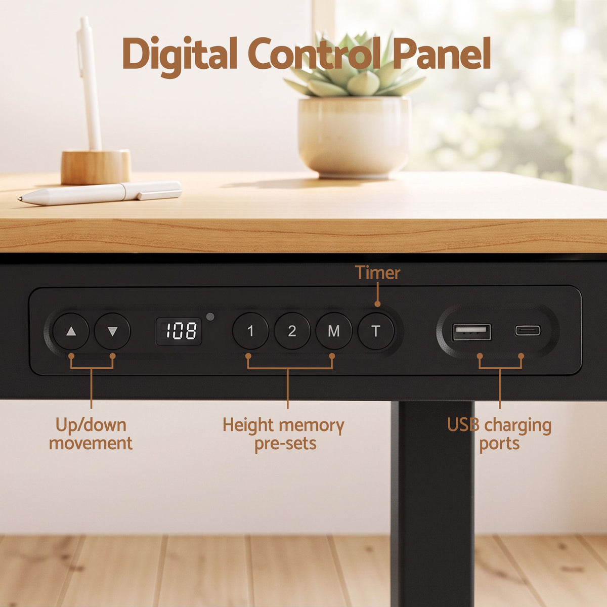 Artiss Motorised Standing Desk with Storage Drawer 120cm Wood Black-Furniture > Office > Desks-PEROZ Accessories