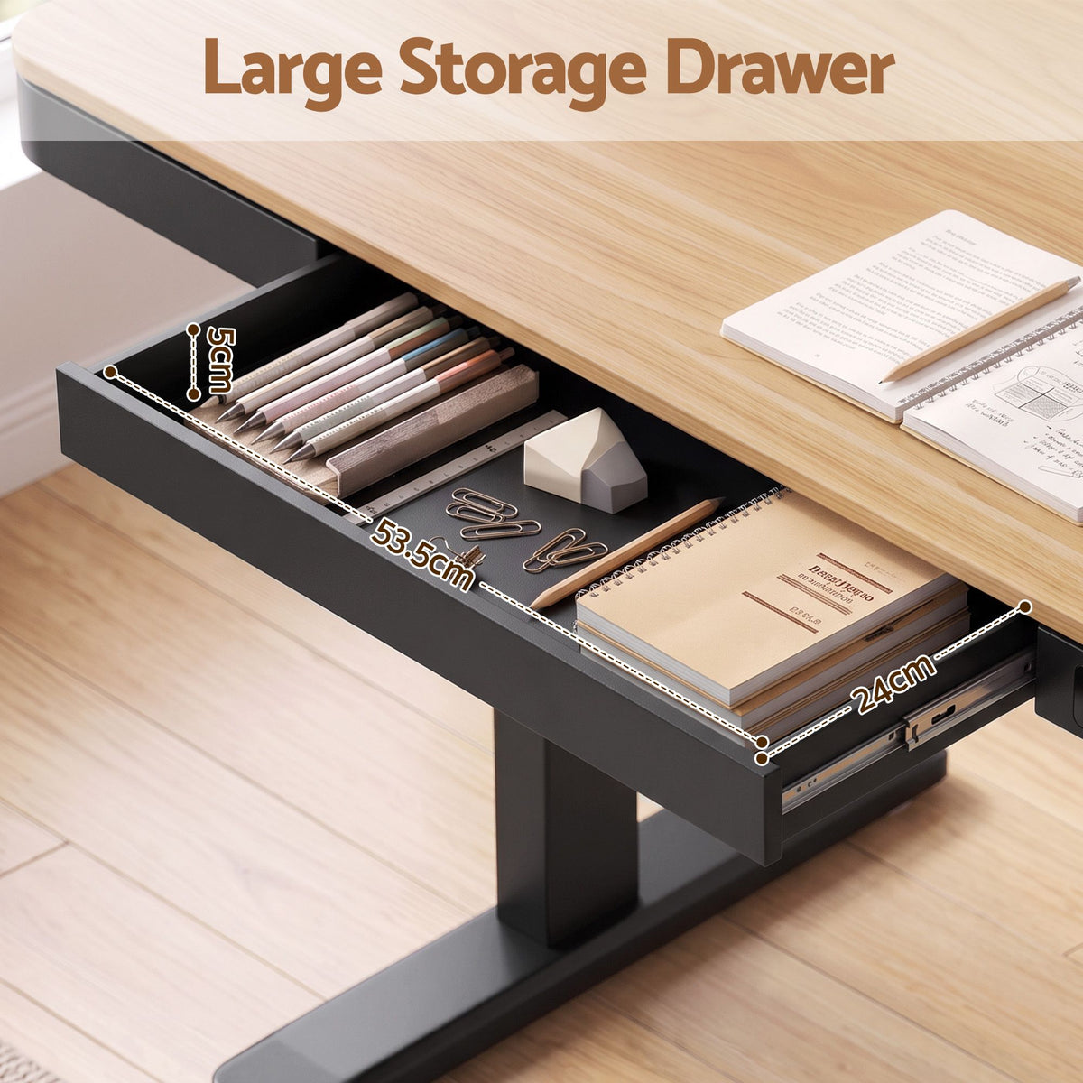 Artiss Motorised Standing Desk with Storage Drawer 120cm Wood Black-Furniture > Office > Desks-PEROZ Accessories
