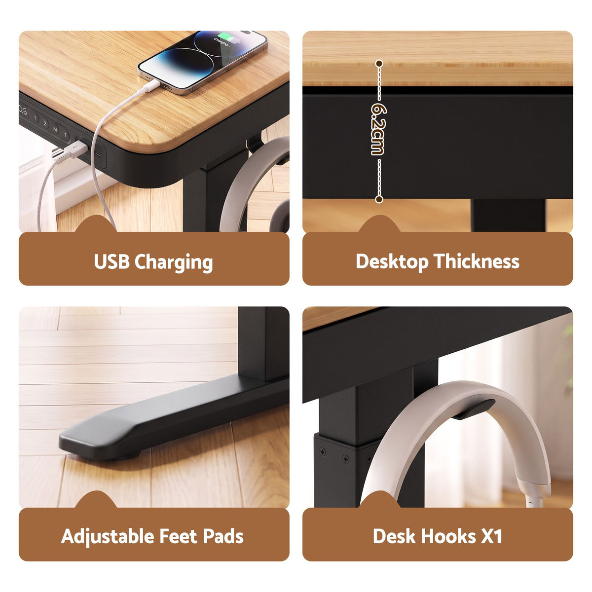 Artiss Motorised Standing Desk with Storage Drawer 120cm Wood Black-Furniture > Office > Desks-PEROZ Accessories