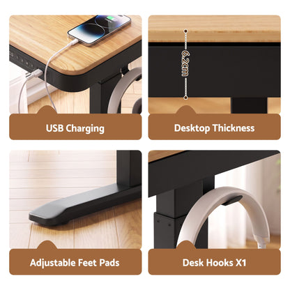 Artiss Motorised Standing Desk with Storage Drawer 120cm Wood Black-Furniture > Office > Desks-PEROZ Accessories
