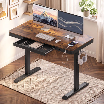 Artiss Motorised Standing Desk with Storage Drawer 120cm Rustic Brown-Furniture > Office > Desks-PEROZ Accessories