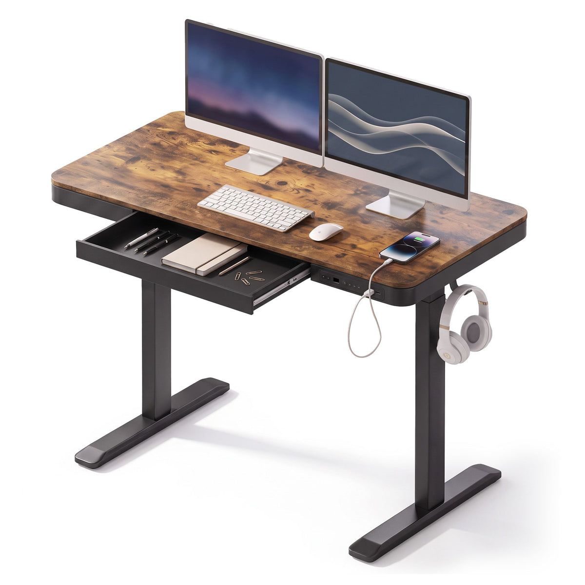 Artiss Motorised Standing Desk with Storage Drawer 120cm Rustic Brown-Furniture > Office > Desks-PEROZ Accessories