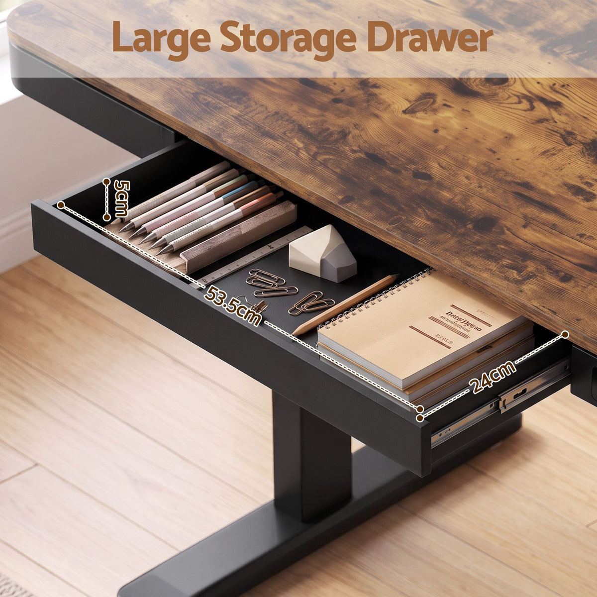 Artiss Motorised Standing Desk with Storage Drawer 120cm Rustic Brown-Furniture > Office > Desks-PEROZ Accessories