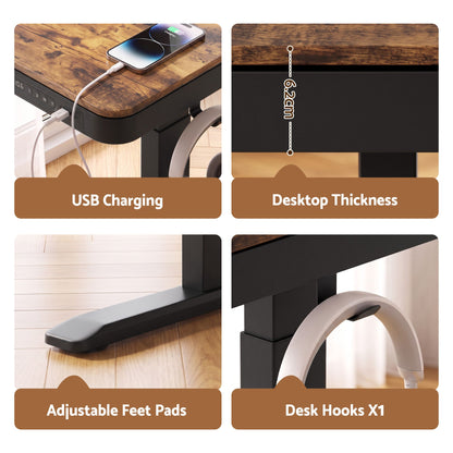 Artiss Motorised Standing Desk with Storage Drawer 120cm Rustic Brown-Furniture > Office > Desks-PEROZ Accessories