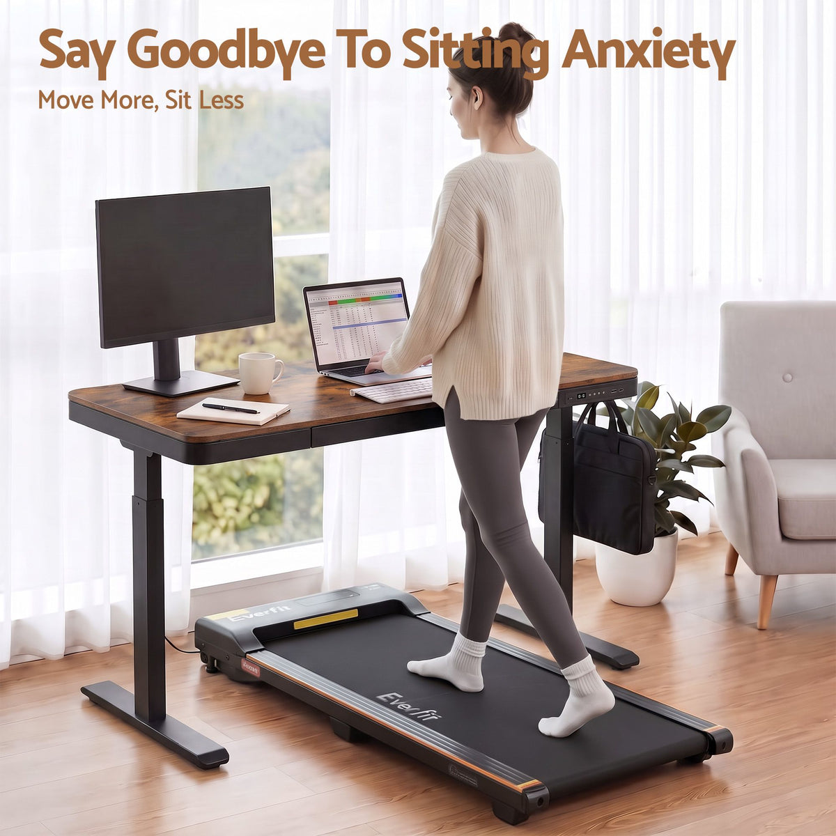 Artiss Motorised Standing Desk with Storage Drawer 120cm Rustic Brown-Furniture > Office > Desks-PEROZ Accessories