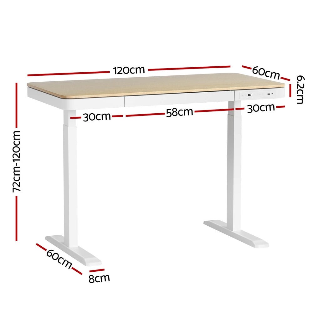 Artiss Standing Desk Motorised Electric Dual Motor Draw 120CM Oak-Furniture &gt; Office-PEROZ Accessories