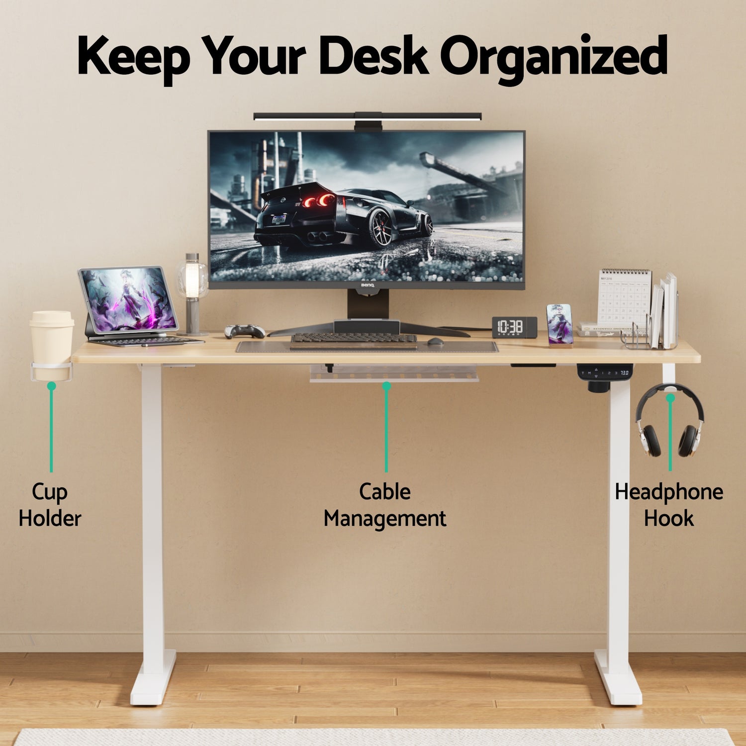 Artiss Standing Desk Motorised Touch Control Electric Oak 140CM-Furniture &gt; Office &gt; Desks-PEROZ Accessories