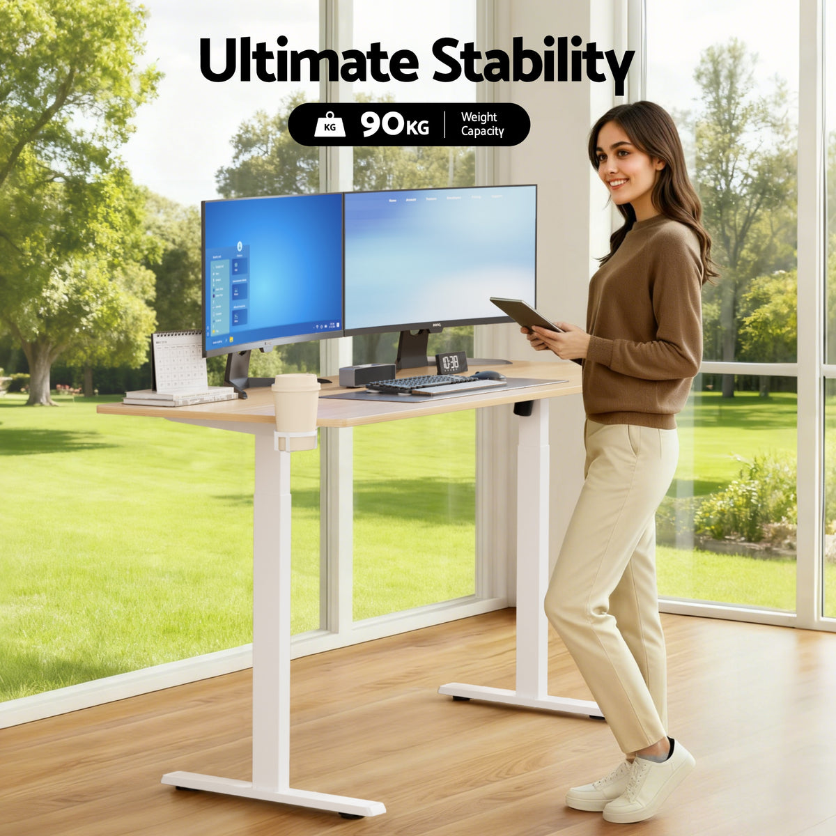 Artiss Standing Desk Sit Stand Touch Control Electric Oak 140CM-Furniture > Office > Desks-PEROZ Accessories