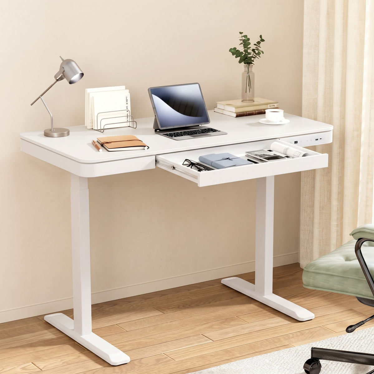 Artiss Standing Desk Motorised Electric Desks Drawer 120CM White-Furniture > Office > Desks-PEROZ Accessories