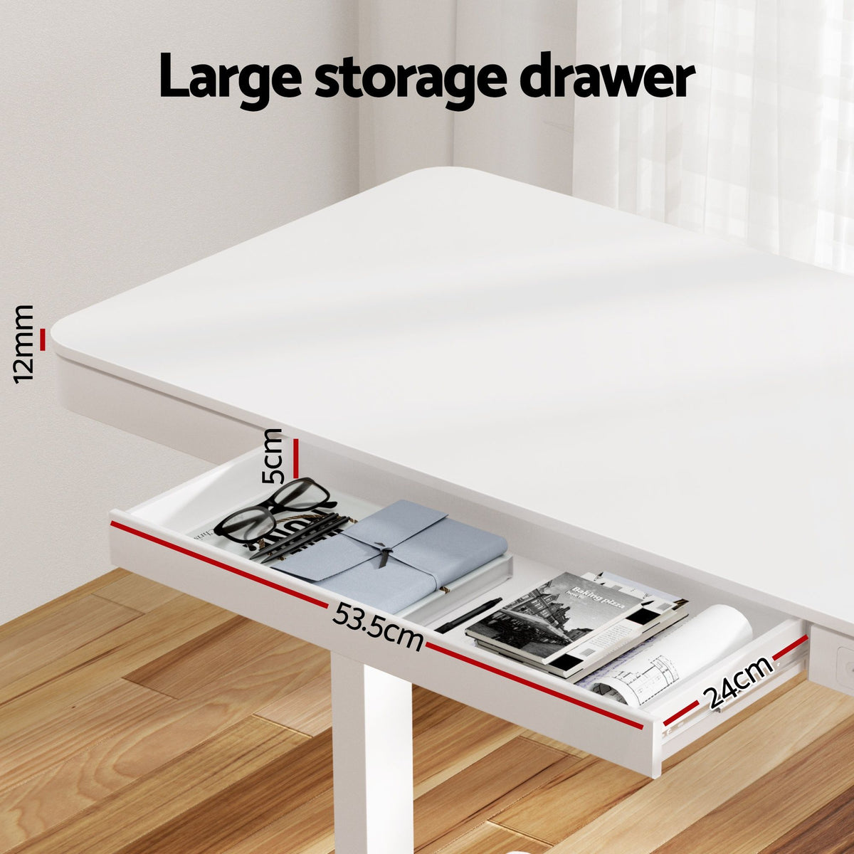 Artiss Standing Desk Motorised Electric Desks Drawer 120CM White-Furniture > Office > Desks-PEROZ Accessories