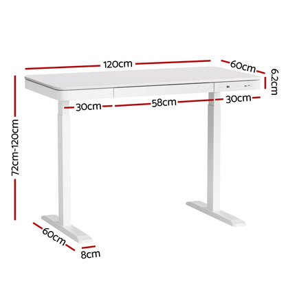 Artiss Standing Desk Motorised Electric Desks Drawer 120CM White-Furniture &gt; Office &gt; Desks-PEROZ Accessories