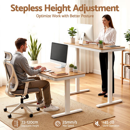 Artiss Motorised Standing Desk with Storage Drawer 120cm Wood White