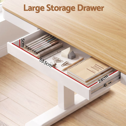 Artiss Motorised Standing Desk with Storage Drawer 120cm Wood White