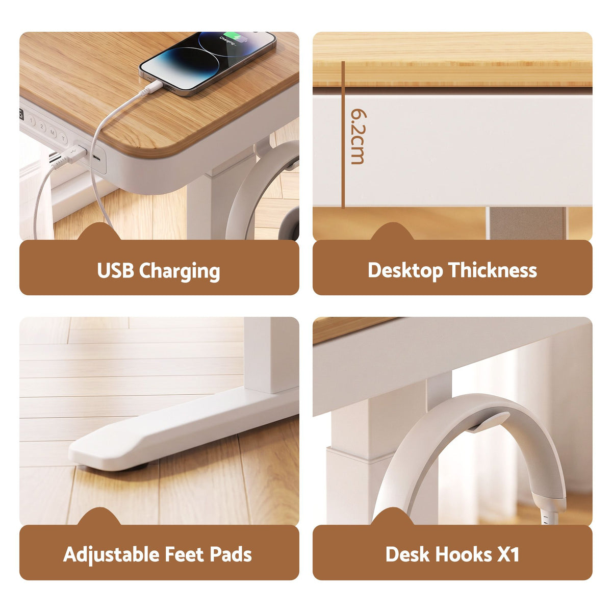 Artiss Motorised Standing Desk with Storage Drawer 120cm Wood White