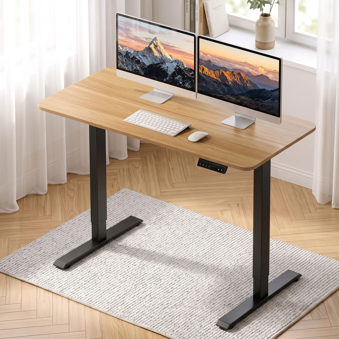 Artiss Electric Standing Desk Height Adjustable Table 120cm Natural Black-Furniture > Office > Desks-PEROZ Accessories