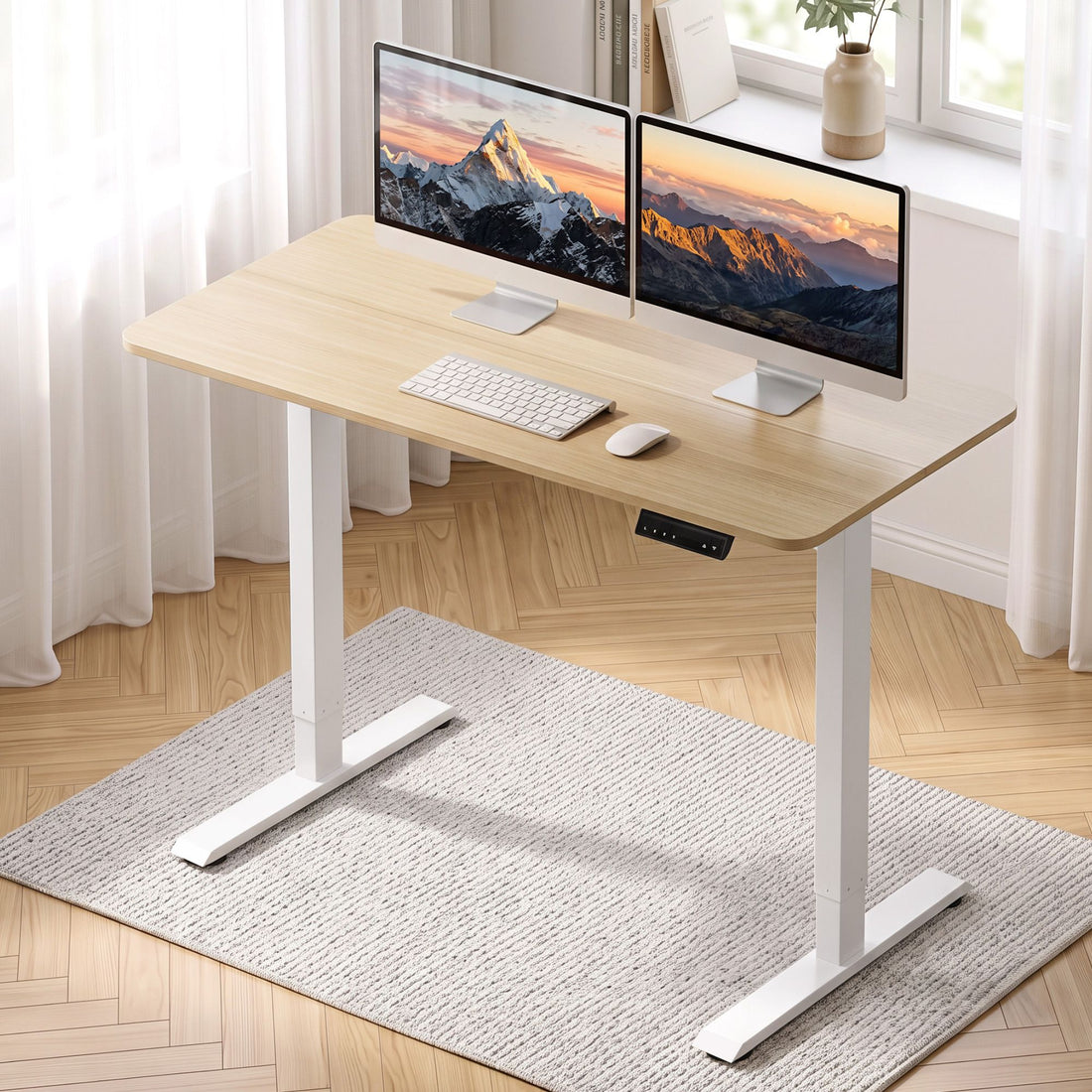 Artiss Electric Standing Desk Height Adjustable Table 120cm Oak White-Furniture > Office > Desks-PEROZ Accessories