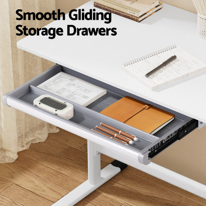 Artiss Manual Standing Desk Height Adjustable Workstation Computer Desks Study 100CM White-Furniture > Office > Desks-PEROZ Accessories