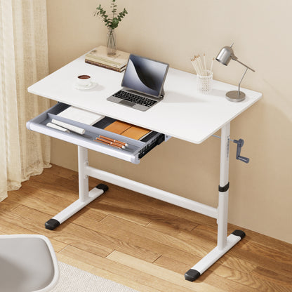 Artiss Manual Standing Desk Height Adjustable Workstation Computer Desks Study 100CM White-Furniture > Office > Desks-PEROZ Accessories