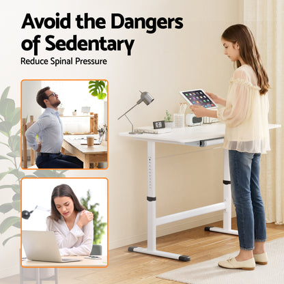 Artiss Manual Standing Desk Height Adjustable Workstation Computer Desks Study 100CM White-Furniture > Office > Desks-PEROZ Accessories