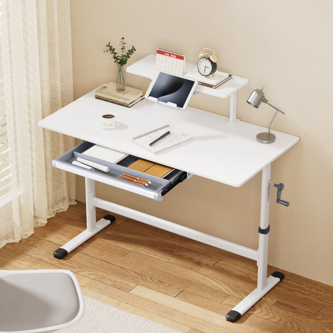 Artiss Manual Standing Desk Height Adjustable Workstation Computer Desks Study 120CM White-Furniture > Office > Desks-PEROZ Accessories