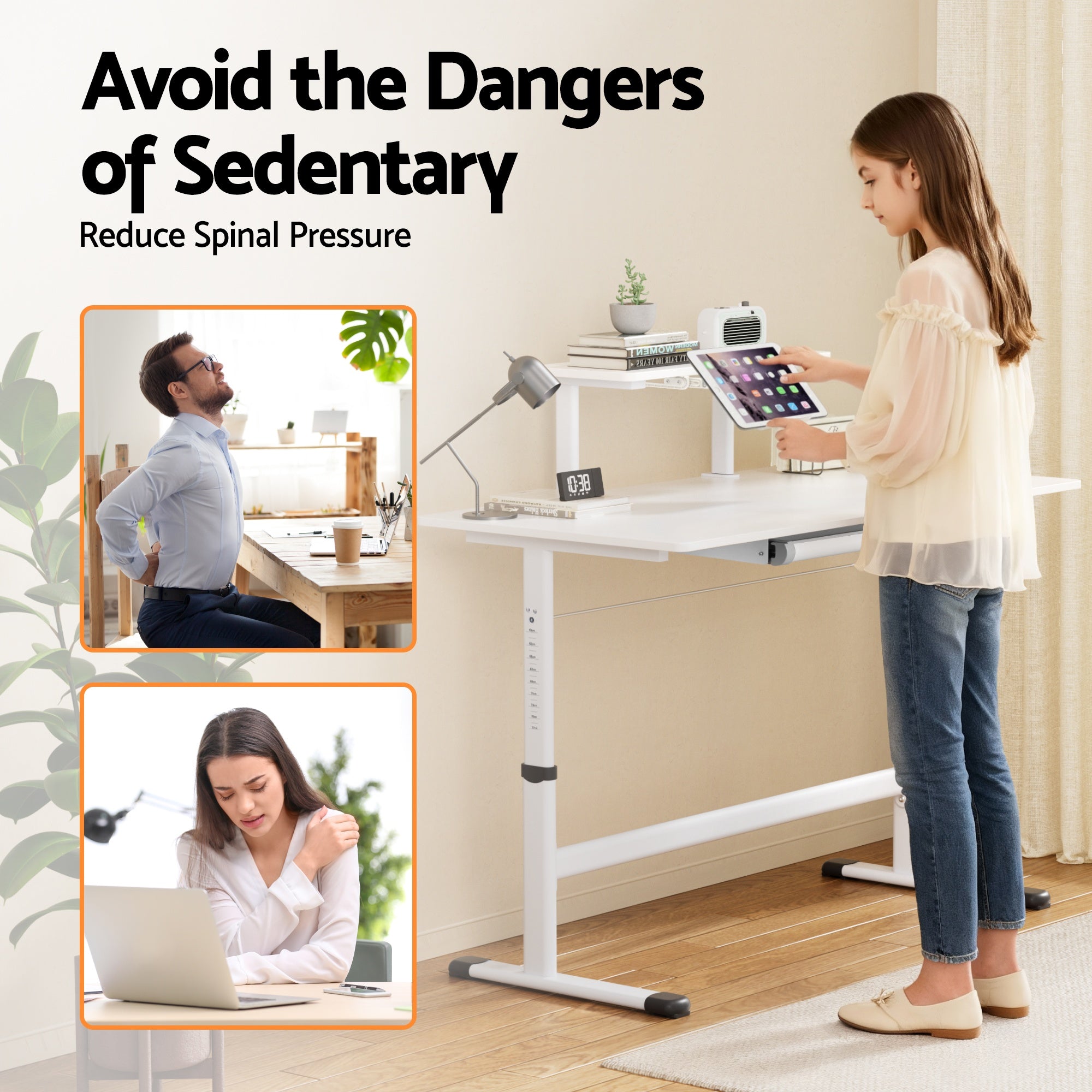 Artiss Manual Standing Desk Height Adjustable Workstation Computer Desks Study 120CM White-Furniture > Office > Desks-PEROZ Accessories