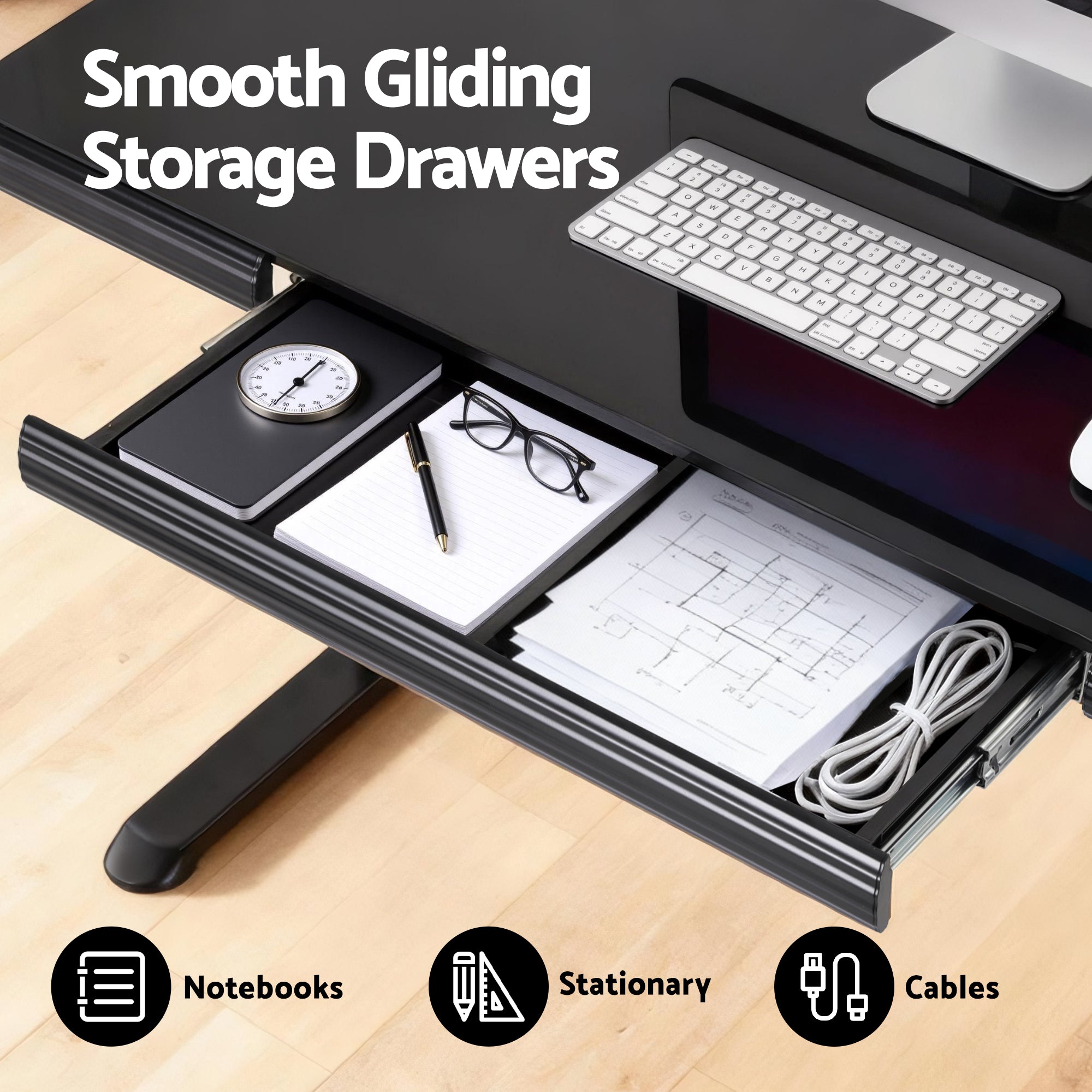 Artiss Standing Desk Motorised Tempered Glass Top Electric Black 120CM-Furniture &gt; Office &gt; Desks-PEROZ Accessories