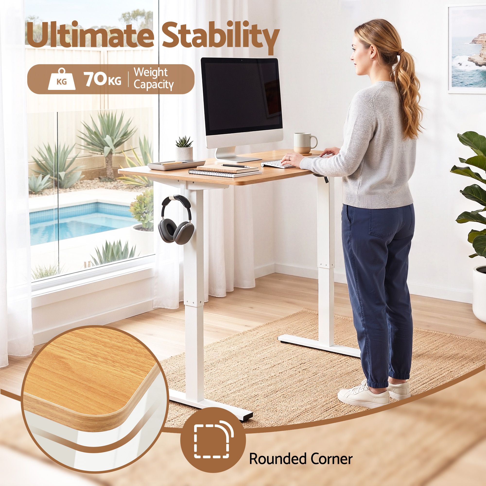 Artiss Standing Desk Electric Adjustable Ergonomic Office Table 100cm Oak