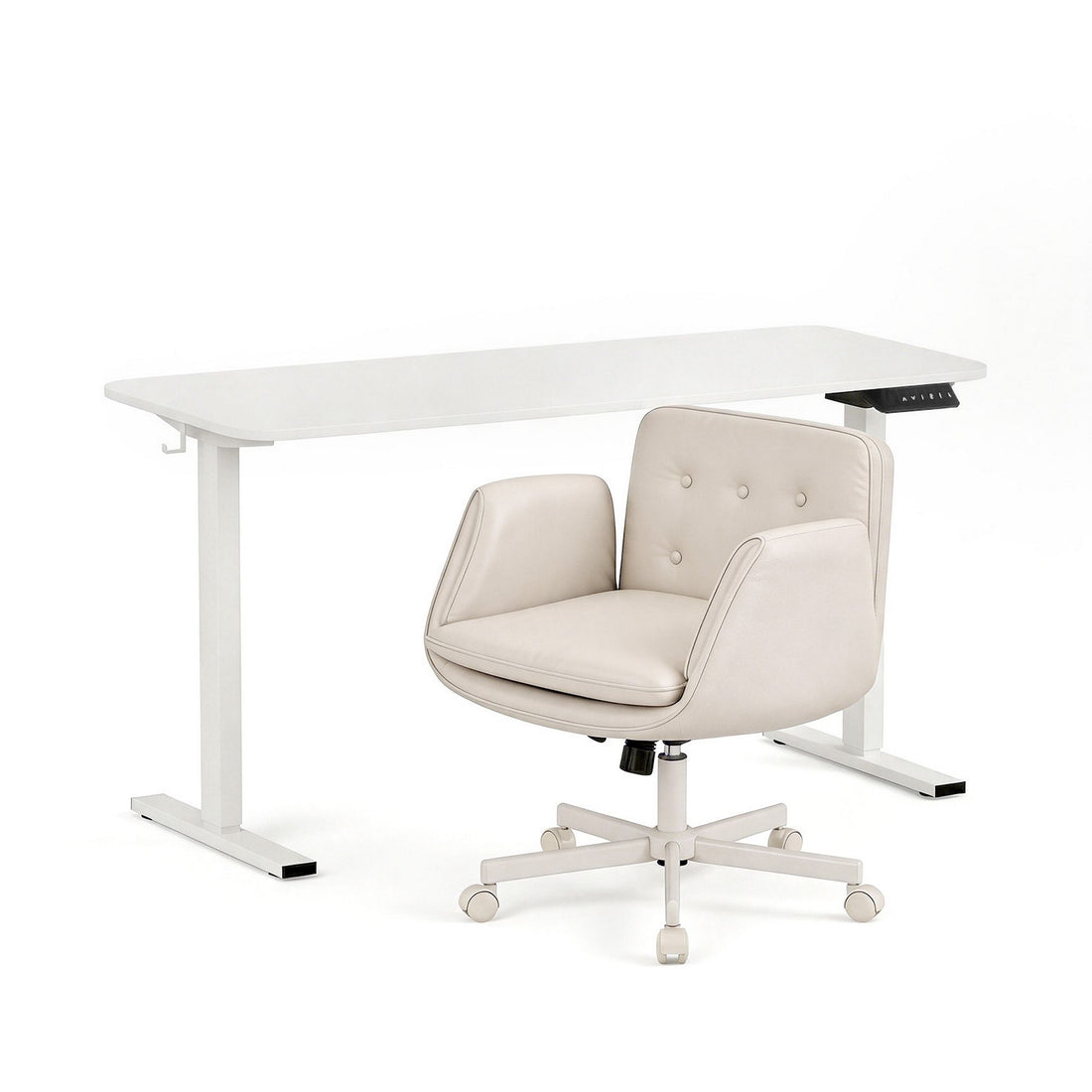 Artiss Criss Cross Chair with Wheels &amp; Adjustable Armrests and Electric Standing Desk 140cm with Memory Presets, Ergonomic Cross Legged Chair and Office Desk Set