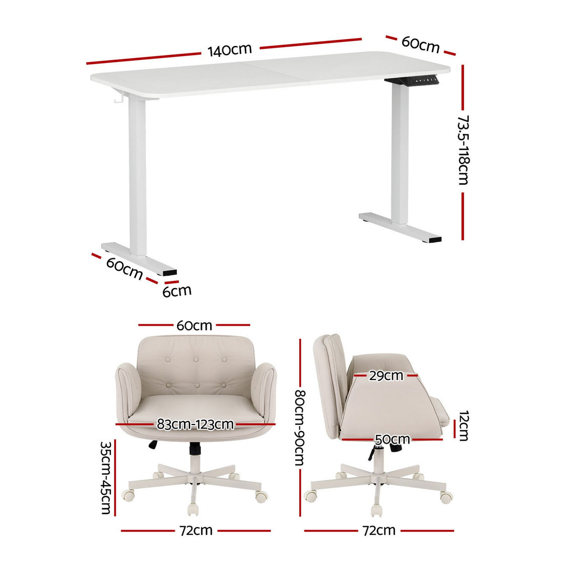 Artiss Criss Cross Chair with Wheels &amp; Adjustable Armrests and Electric Standing Desk 140cm with Memory Presets, Ergonomic Cross Legged Chair and Office Desk Set