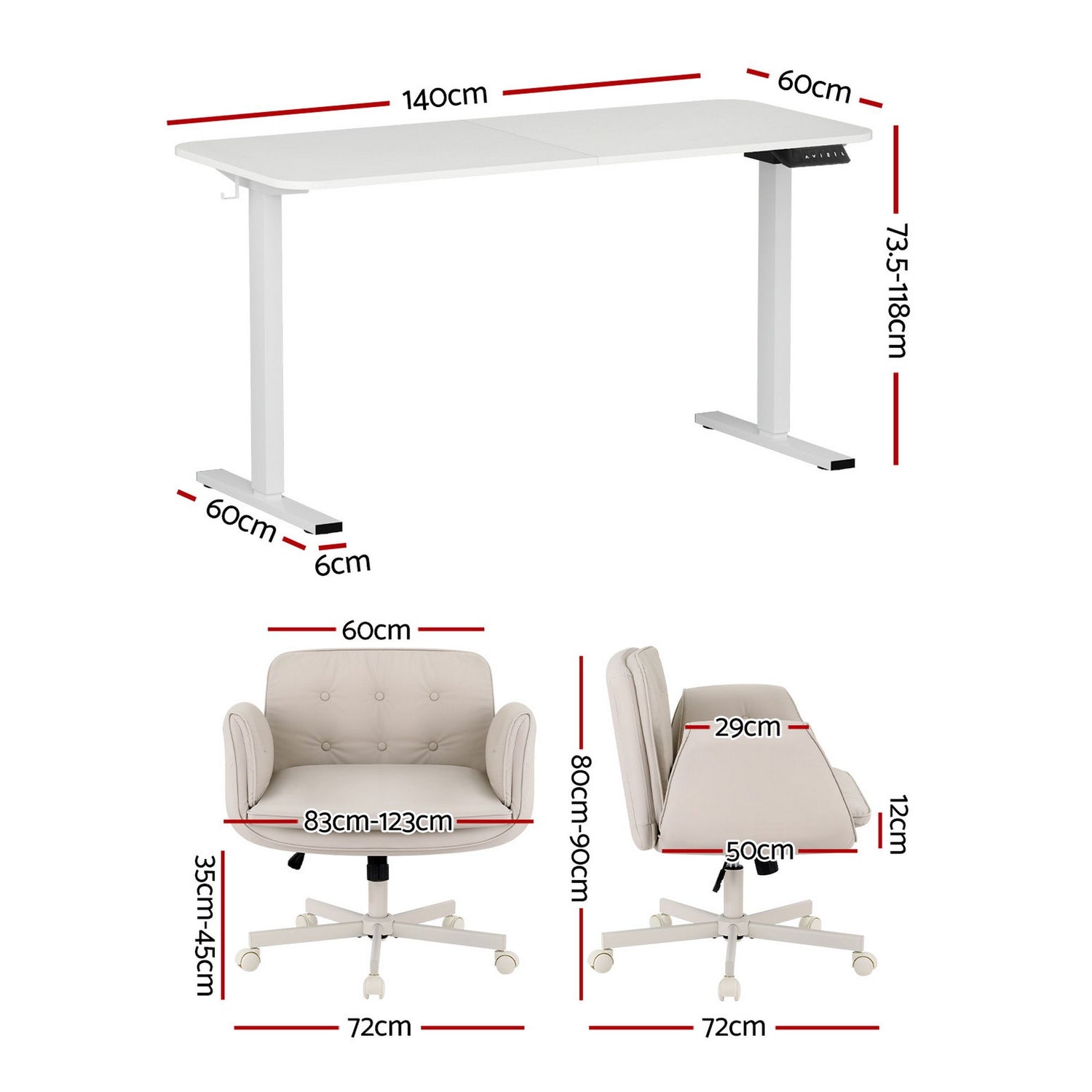 Artiss Criss Cross Chair with Wheels &amp; Adjustable Armrests and Electric Standing Desk 140cm with Memory Presets, Ergonomic Cross Legged Chair and Office Desk Set