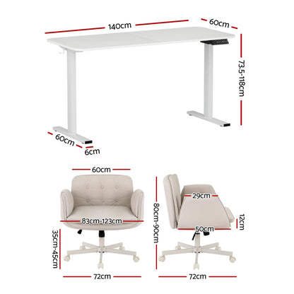 Artiss Criss Cross Chair with Wheels &amp; Adjustable Armrests and Electric Standing Desk 140cm with Memory Presets, Ergonomic Cross Legged Chair and Office Desk Set