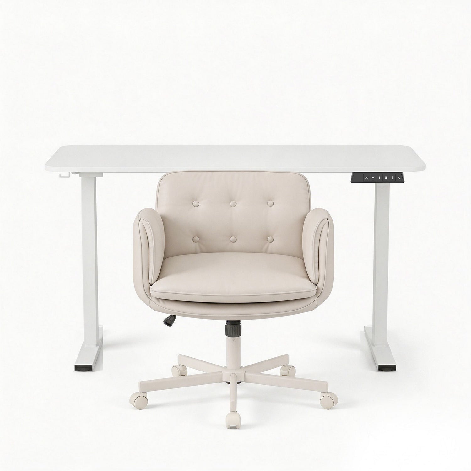Artiss Criss Cross Chair with Wheels &amp; Adjustable Armrests and Electric Standing Desk 140cm with Memory Presets, Ergonomic Cross Legged Chair and Office Desk Set