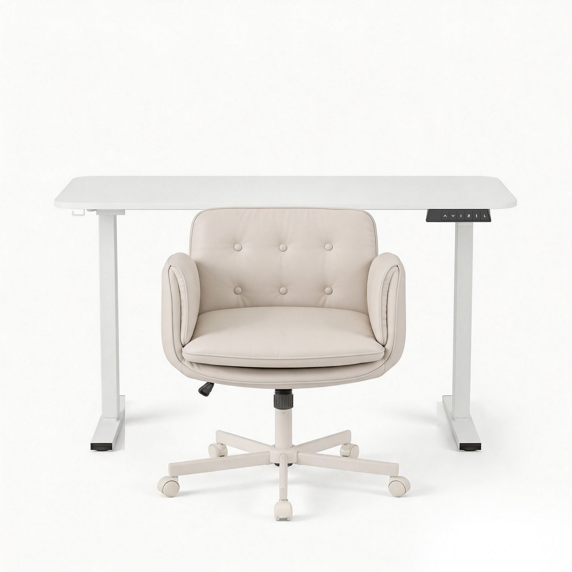 Artiss Criss Cross Chair with Wheels &amp; Adjustable Armrests and Electric Standing Desk 140cm with Memory Presets, Ergonomic Cross Legged Chair and Office Desk Set