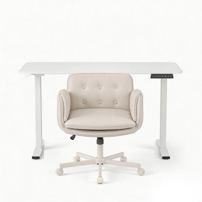 Artiss Criss Cross Chair with Wheels &amp; Adjustable Armrests and Electric Standing Desk 140cm with Memory Presets, Ergonomic Cross Legged Chair and Office Desk Set